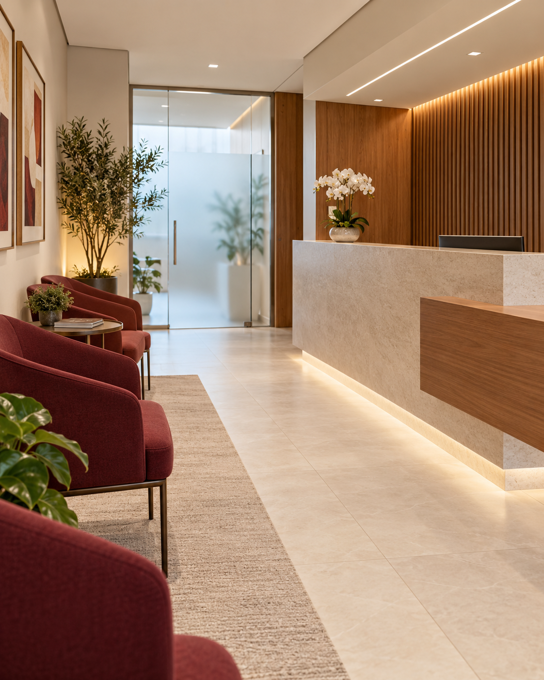 Ambiente de clínica com arquitetura contemporânea